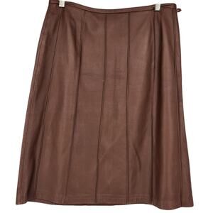 Vintage Brown A Line 100% Buttery Soft Leather Skirt Size 10 Timeless Chic